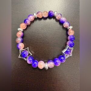 Purple and Pink Beaded Bracelet with Star Accents